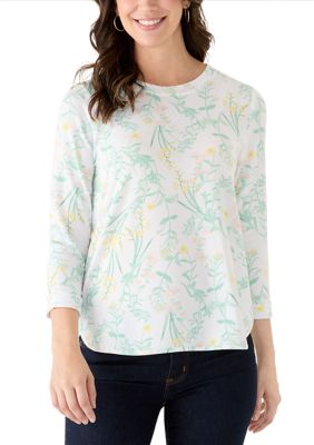 Crown & Ivy Women's 3/4 Sleeve Baby Terry Printed Top