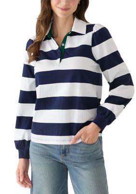 Crown & Ivy Women's Long Sleeve Rugby Polo Top