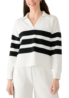 Crown & Ivy Women's Long Sleeve Striped Collared Top