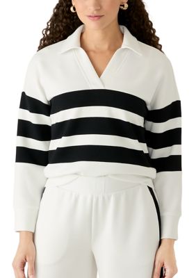 Crown & Ivy Women's Petite Long Sleeve Place Striped Collared Top