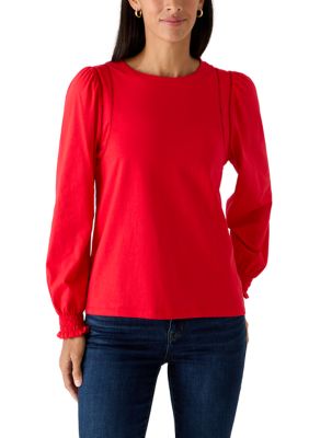 Crown & Ivy Women's Long Sleeve Crochet Trim Top