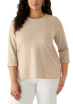 Crown & Ivy Women's Plus Size 3/4 Sleeve Baby Terry T-Shirt