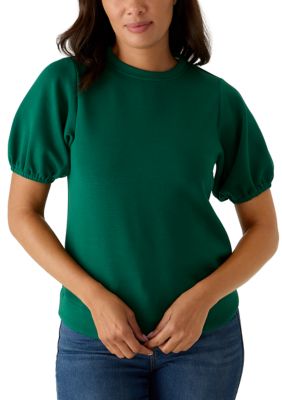 Crown & Ivy Women's Short Puff Sleeve Knit Top