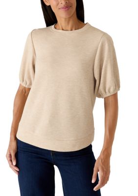 Crown & Ivy Women's Short Puff Sleeve Knit Top