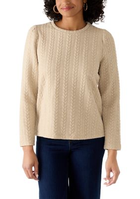 Crown & Ivy Women's Puff Sleeve Crew Neck Sweater
