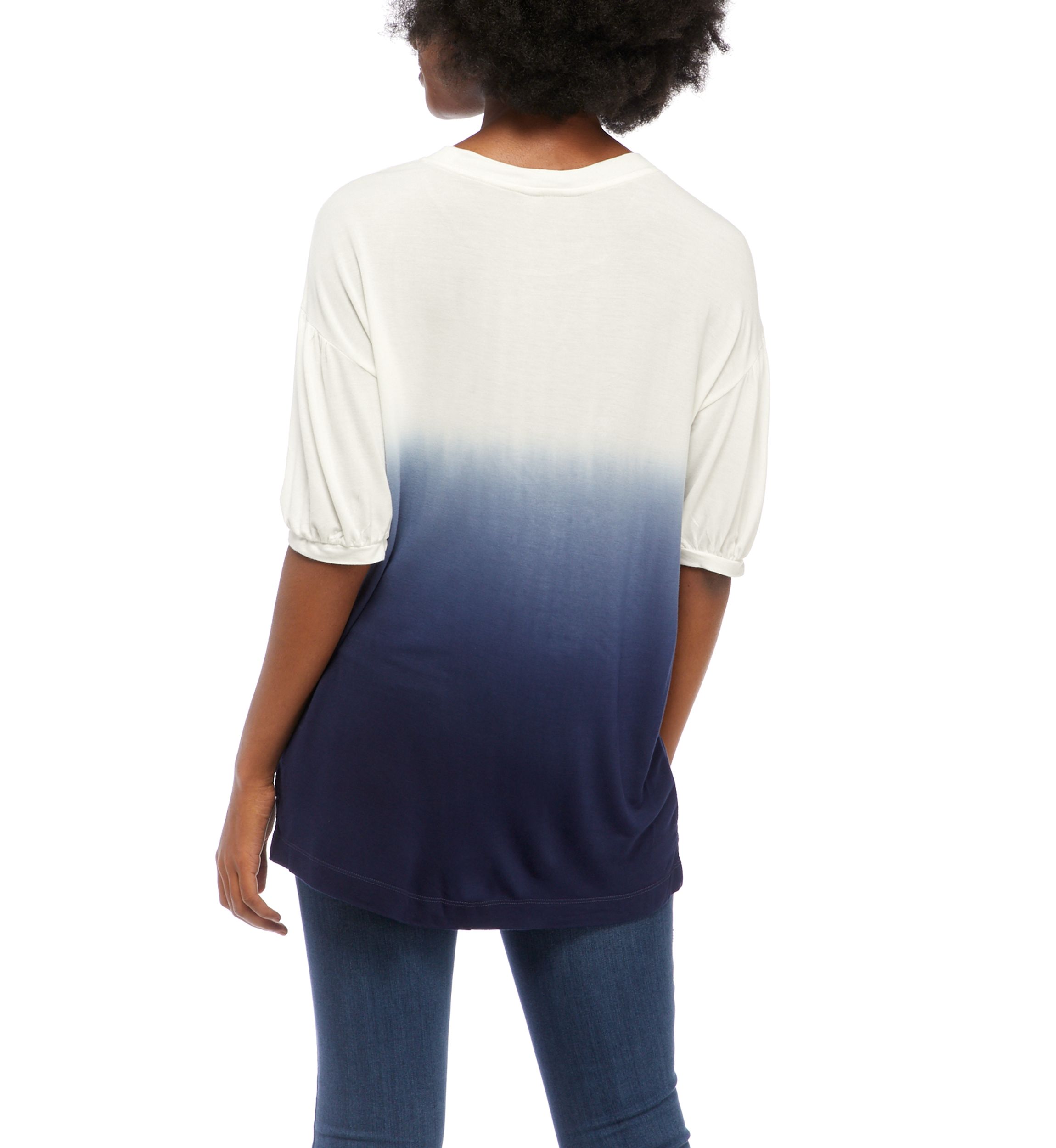 Womens Elbow Puff Sleeve Dip Dye Top