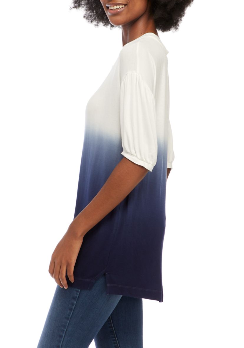 Womens Elbow Puff Sleeve Dip Dye Top