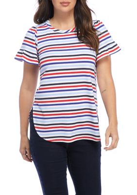 stripe ruffle sleeve top