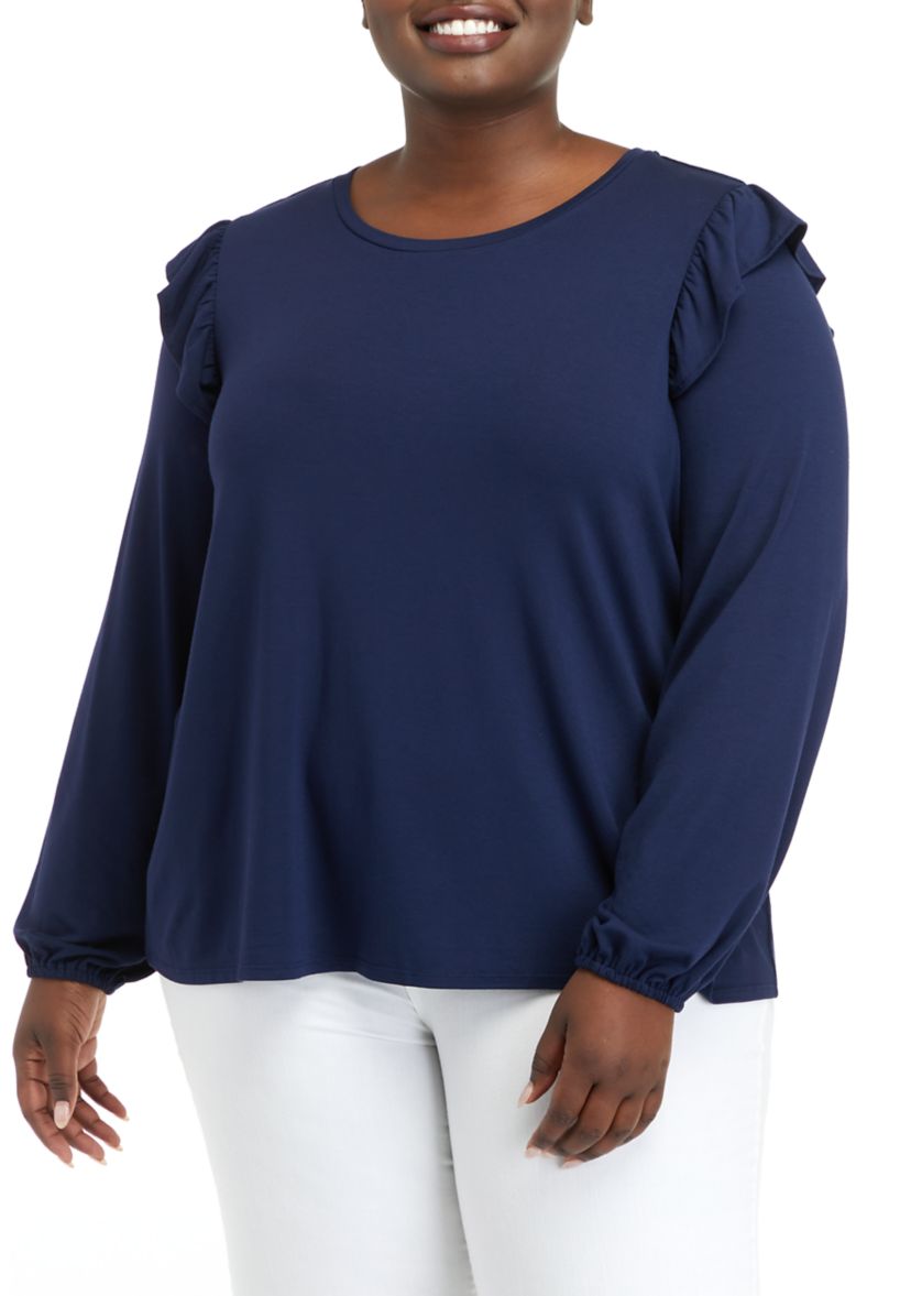 Plus Size Long Sleeve Julianna Ruffle Sleeve Top