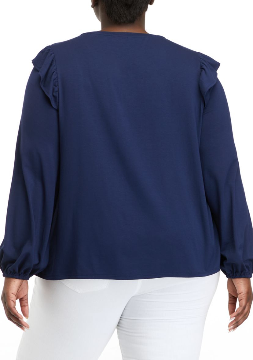 Plus Size Long Sleeve Julianna Ruffle Sleeve Top