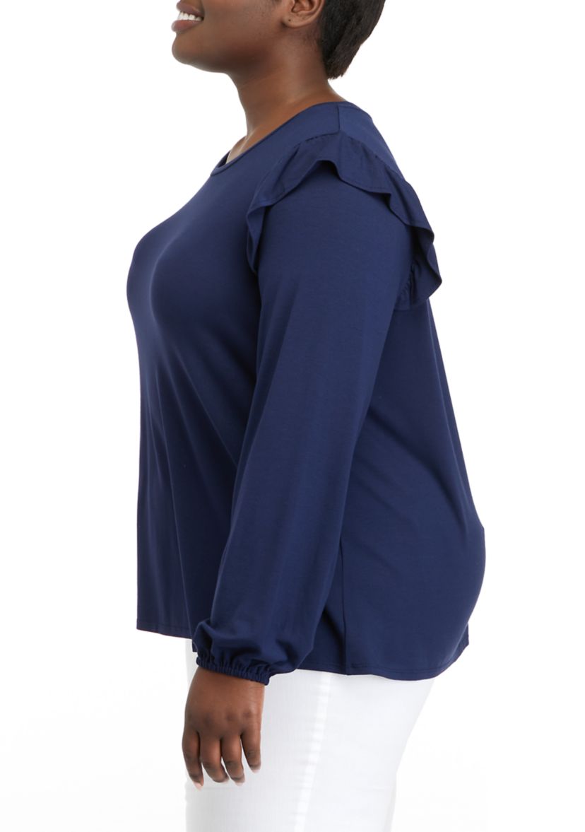 Plus Size Long Sleeve Julianna Ruffle Sleeve Top