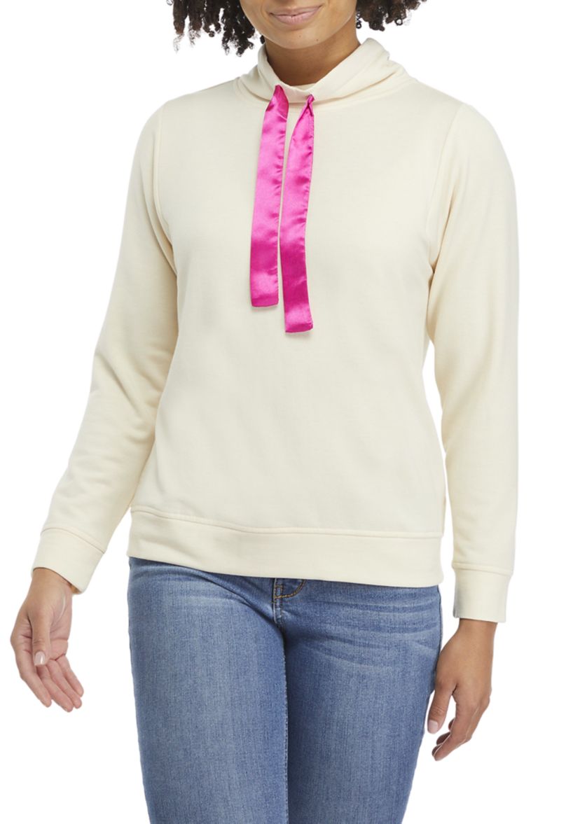 Womens Long Sleeve Baby Terry Mock Neck Top 