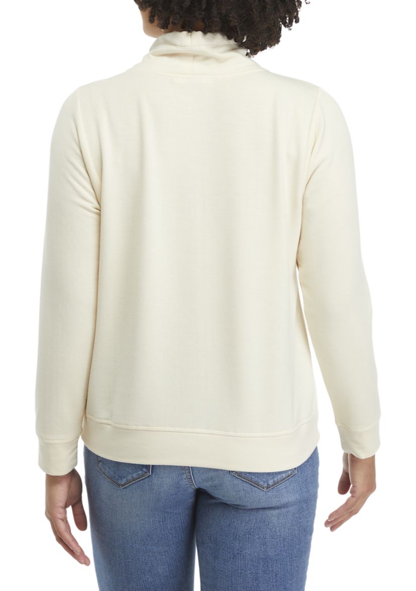 Womens Long Sleeve Baby Terry Mock Neck Top 