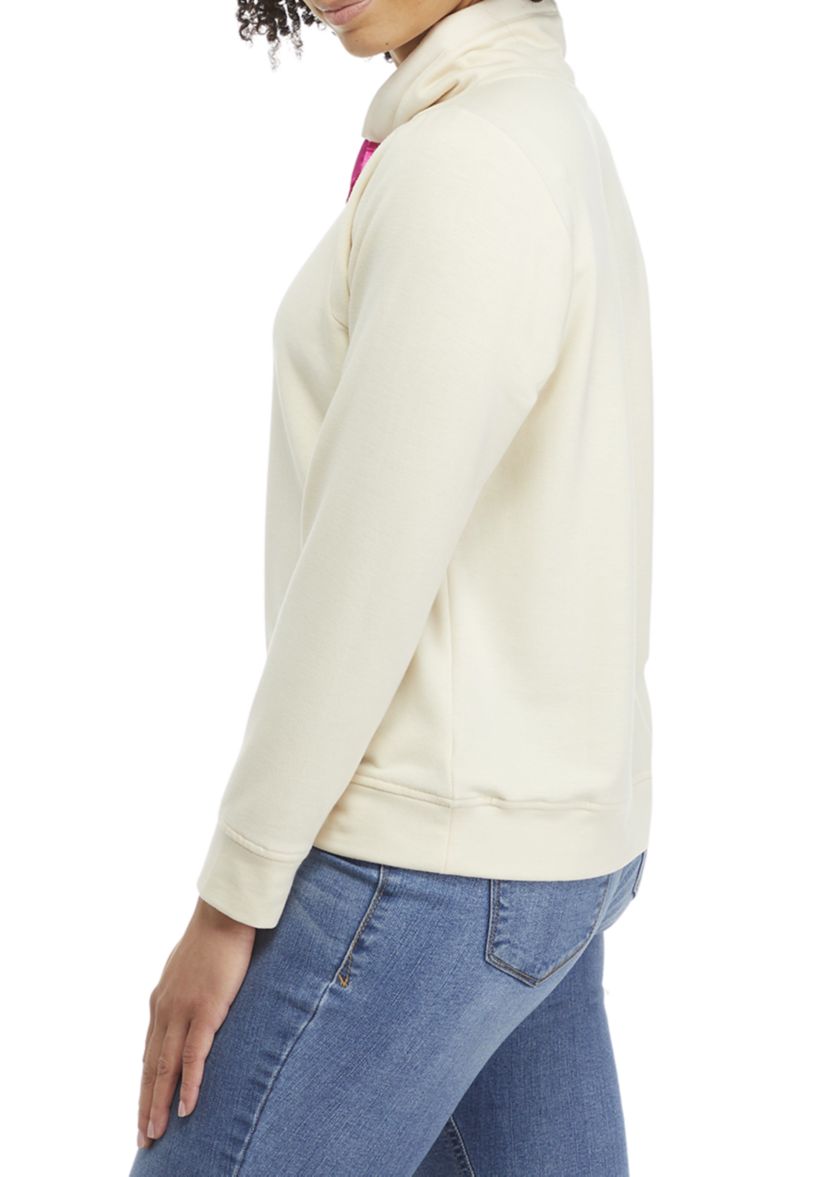 Womens Long Sleeve Baby Terry Mock Neck Top 