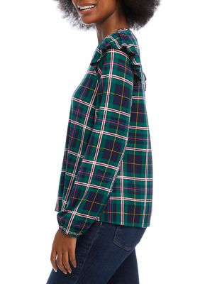 Women's Plaid Ruffle Shoulder Top