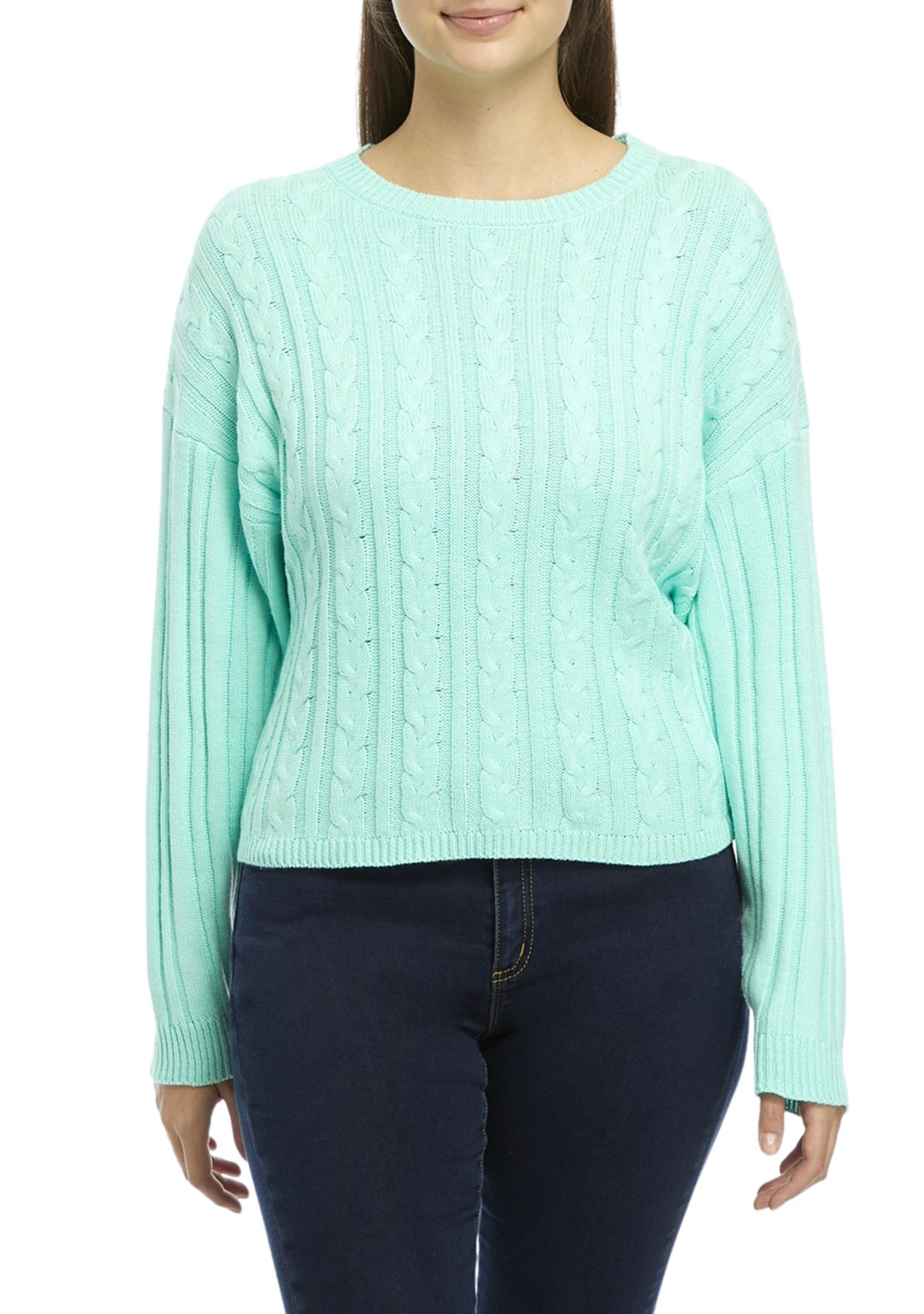 Womens Drop Shoulder  Cable Knit Sweater 