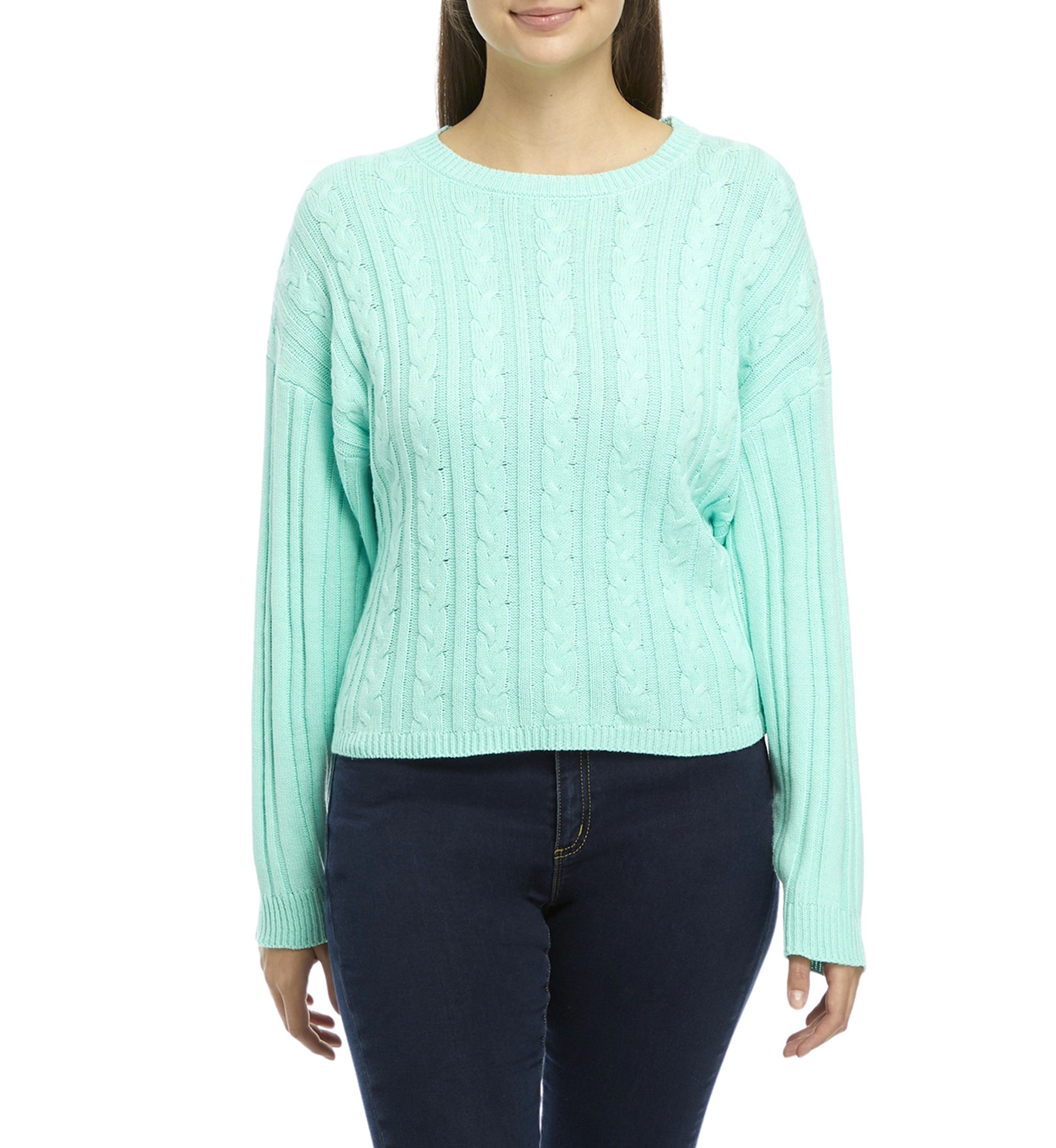 Womens Drop Shoulder  Cable Knit Sweater 