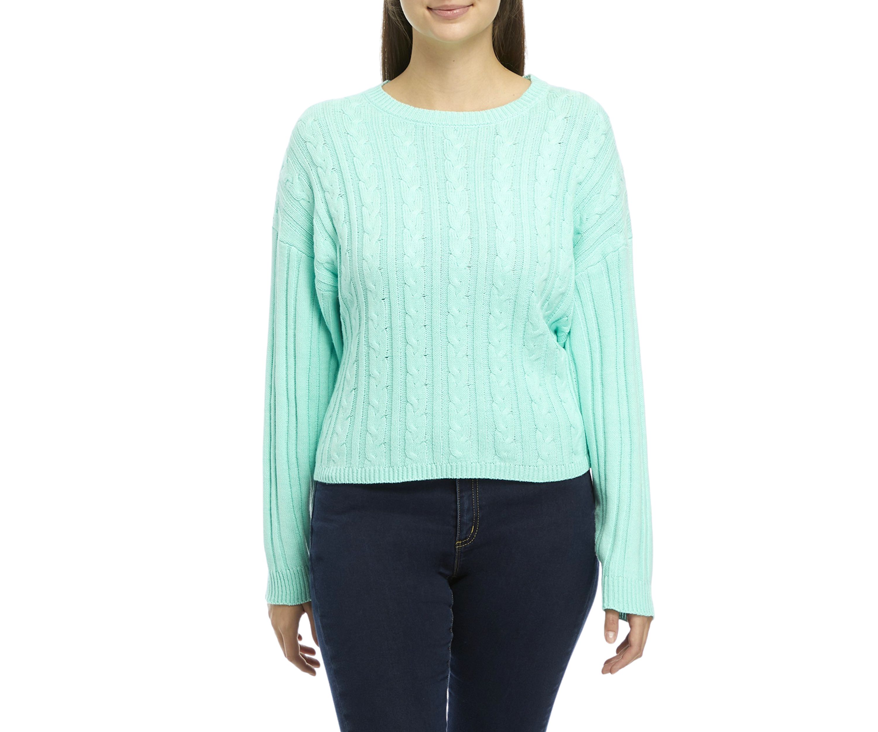 Womens Drop Shoulder  Cable Knit Sweater 