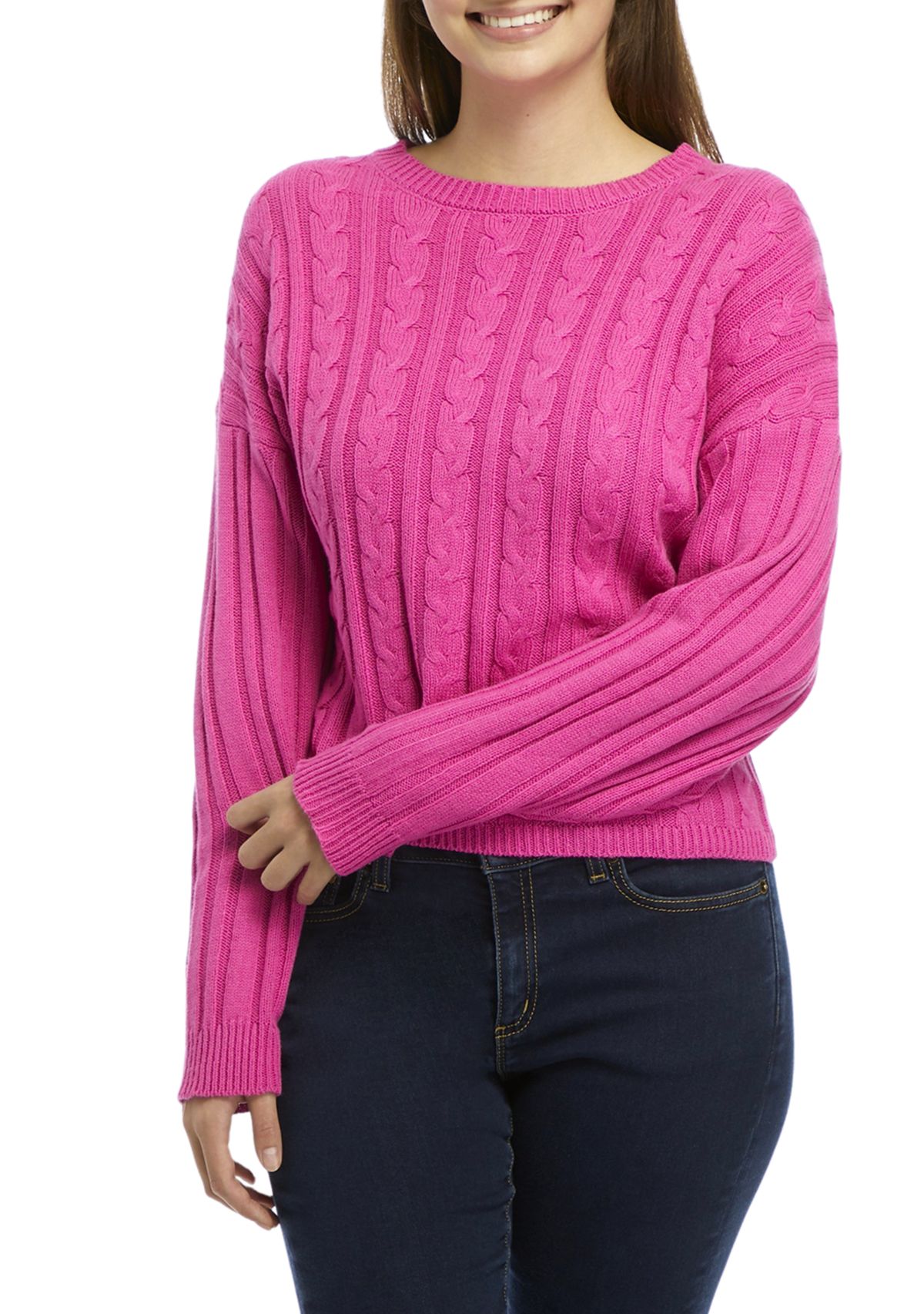 Womens Drop Shoulder  Cable Knit Sweater 
