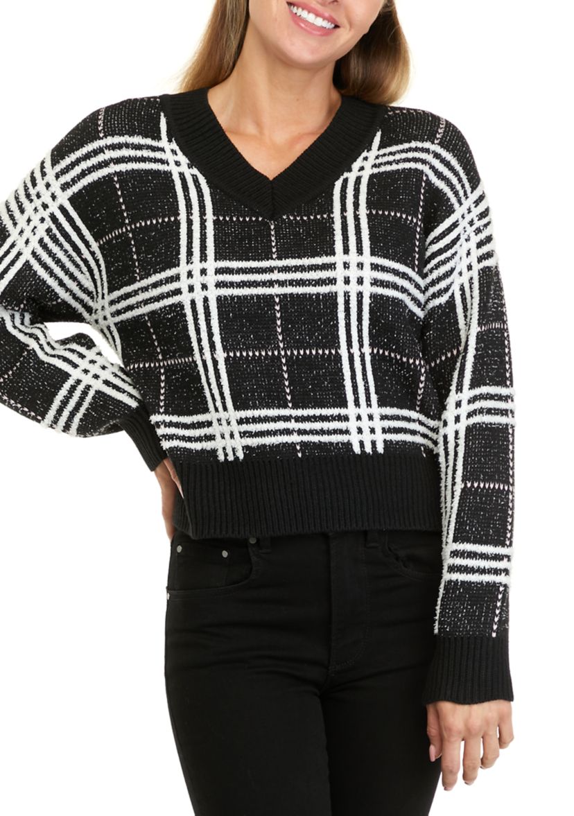 Petite V-Neck Plaid Sweater