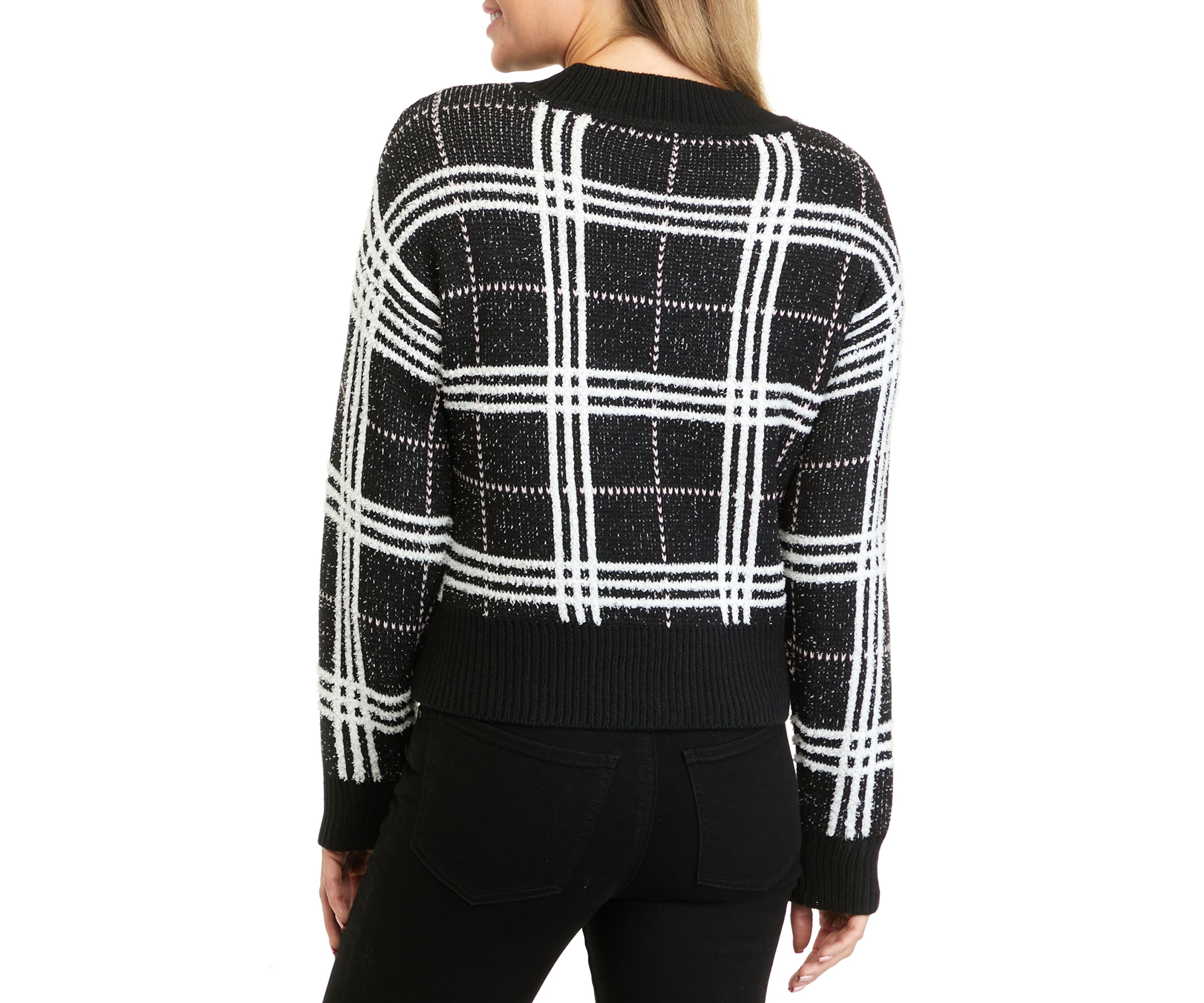 Petite V-Neck Plaid Sweater