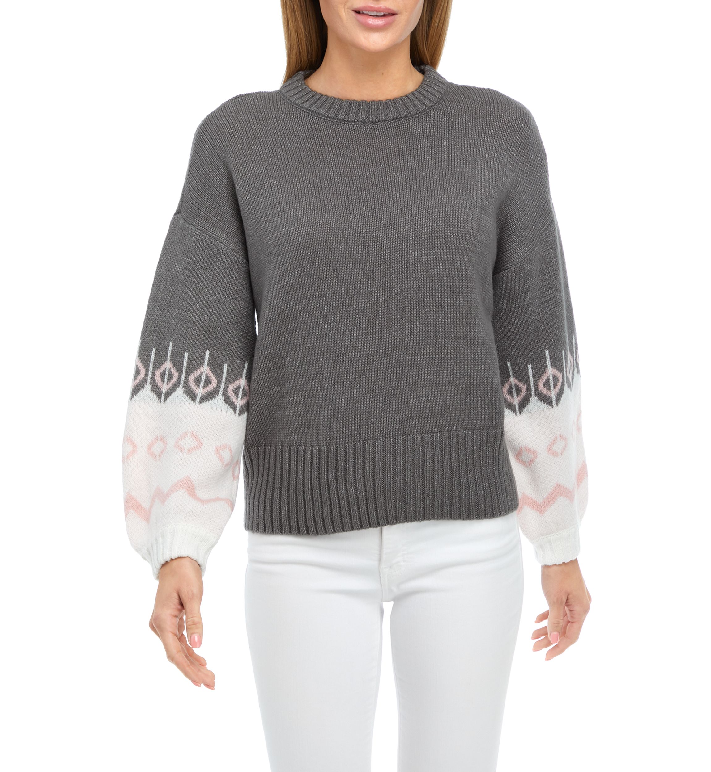 Petite Fairisle Sleeve Pullover Sweater