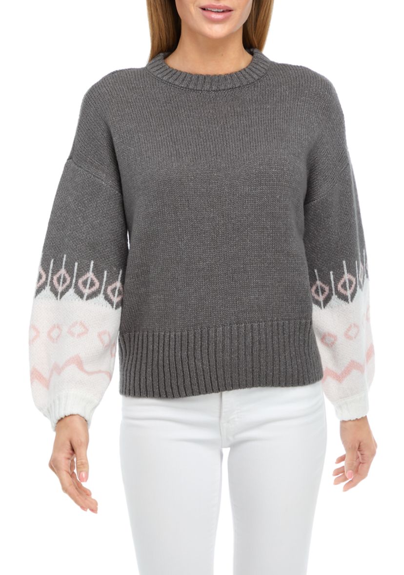 Petite Fairisle Sleeve Pullover Sweater