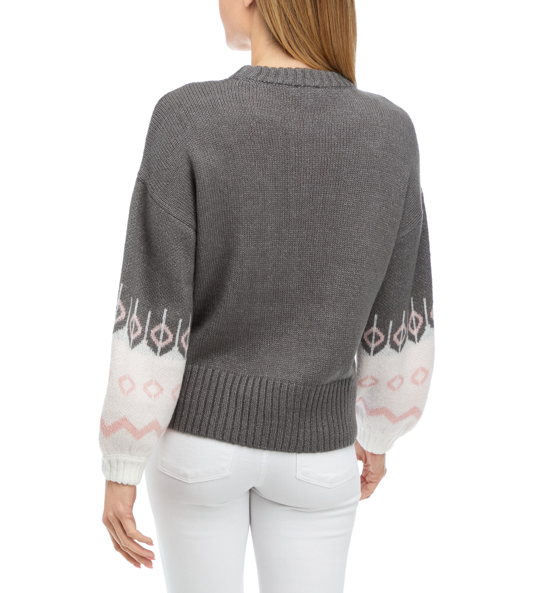 Petite Fairisle Sleeve Pullover Sweater