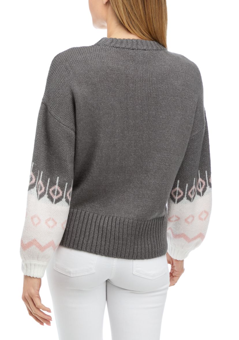 Petite Fairisle Sleeve Pullover Sweater