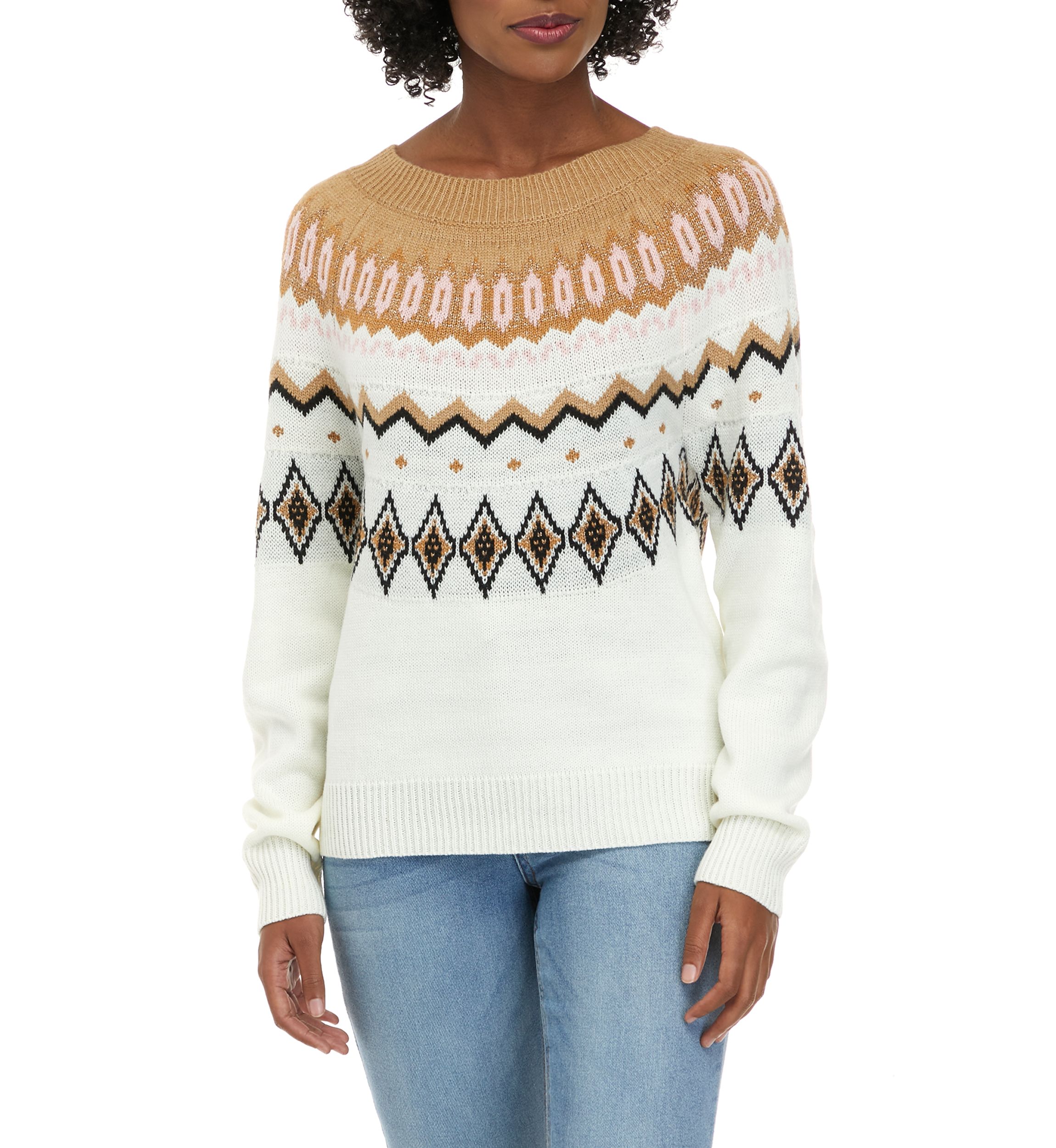 Womens Long Sleeve Fairisle Crew Neck Sweater
