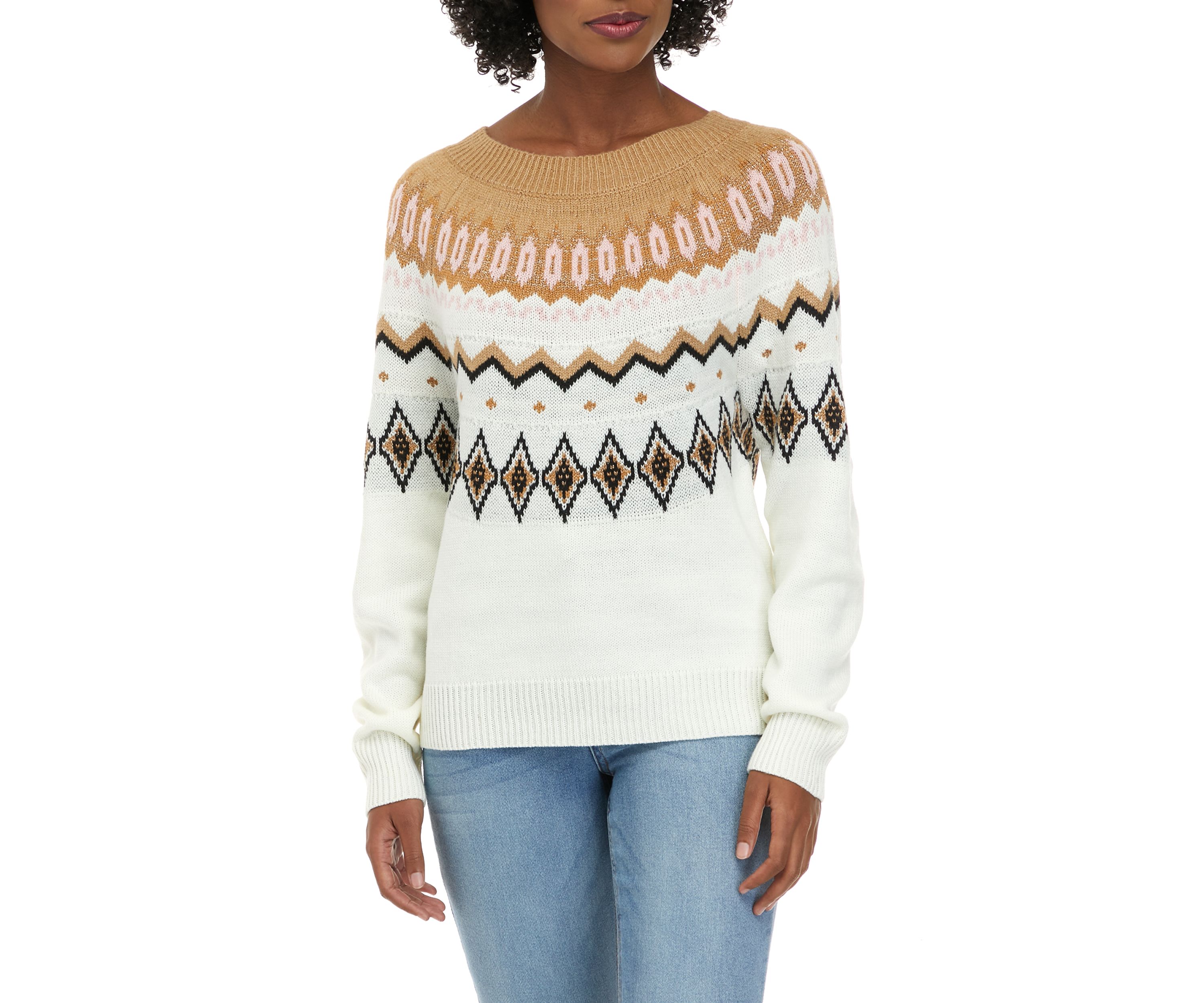 Womens Long Sleeve Fairisle Crew Neck Sweater