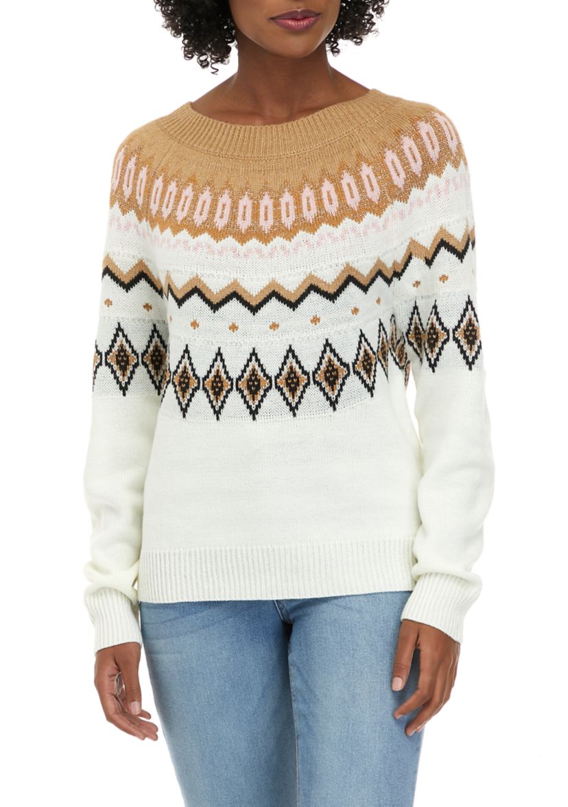 Womens Long Sleeve Fairisle Crew Neck Sweater