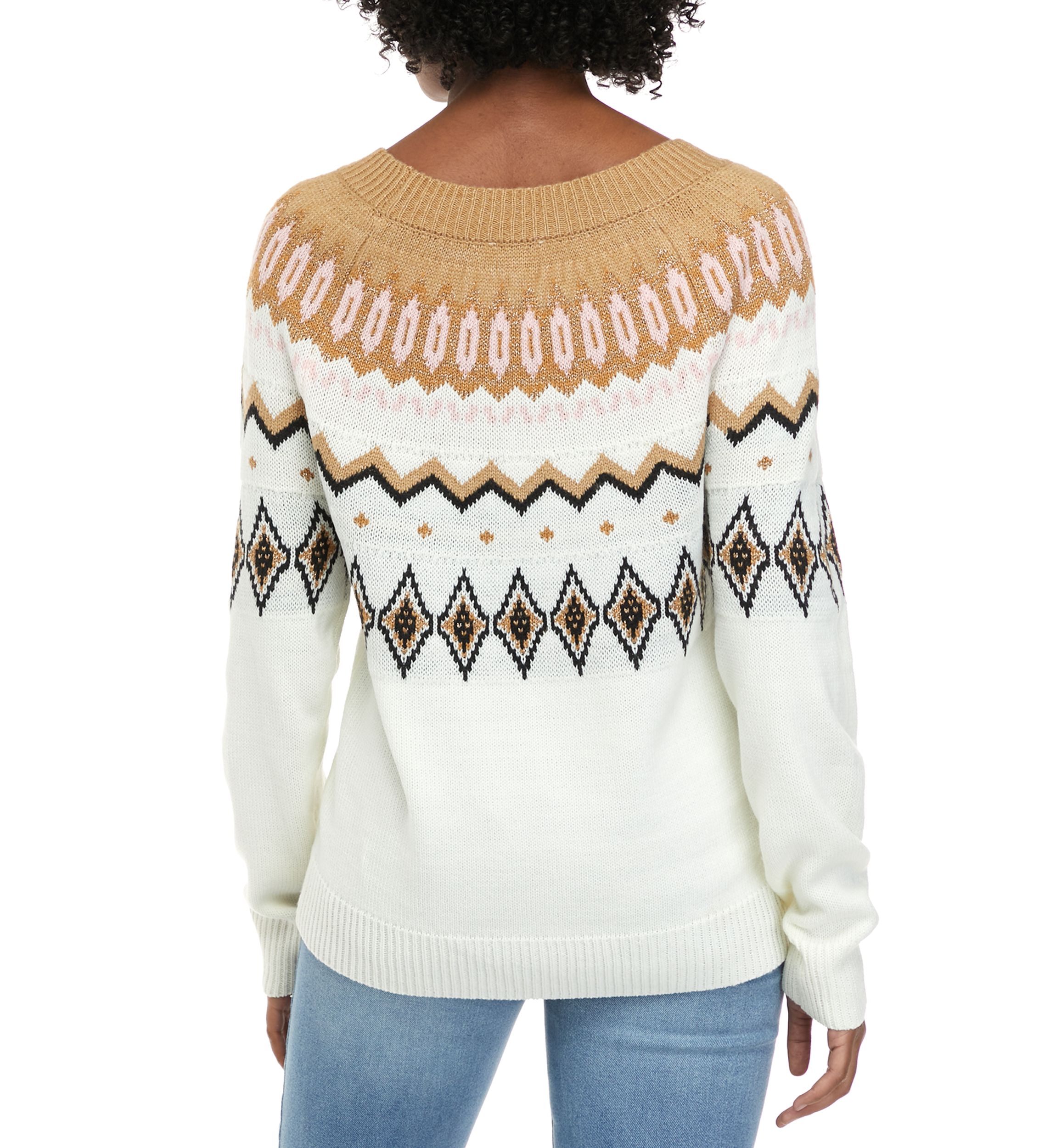 Womens Long Sleeve Fairisle Crew Neck Sweater