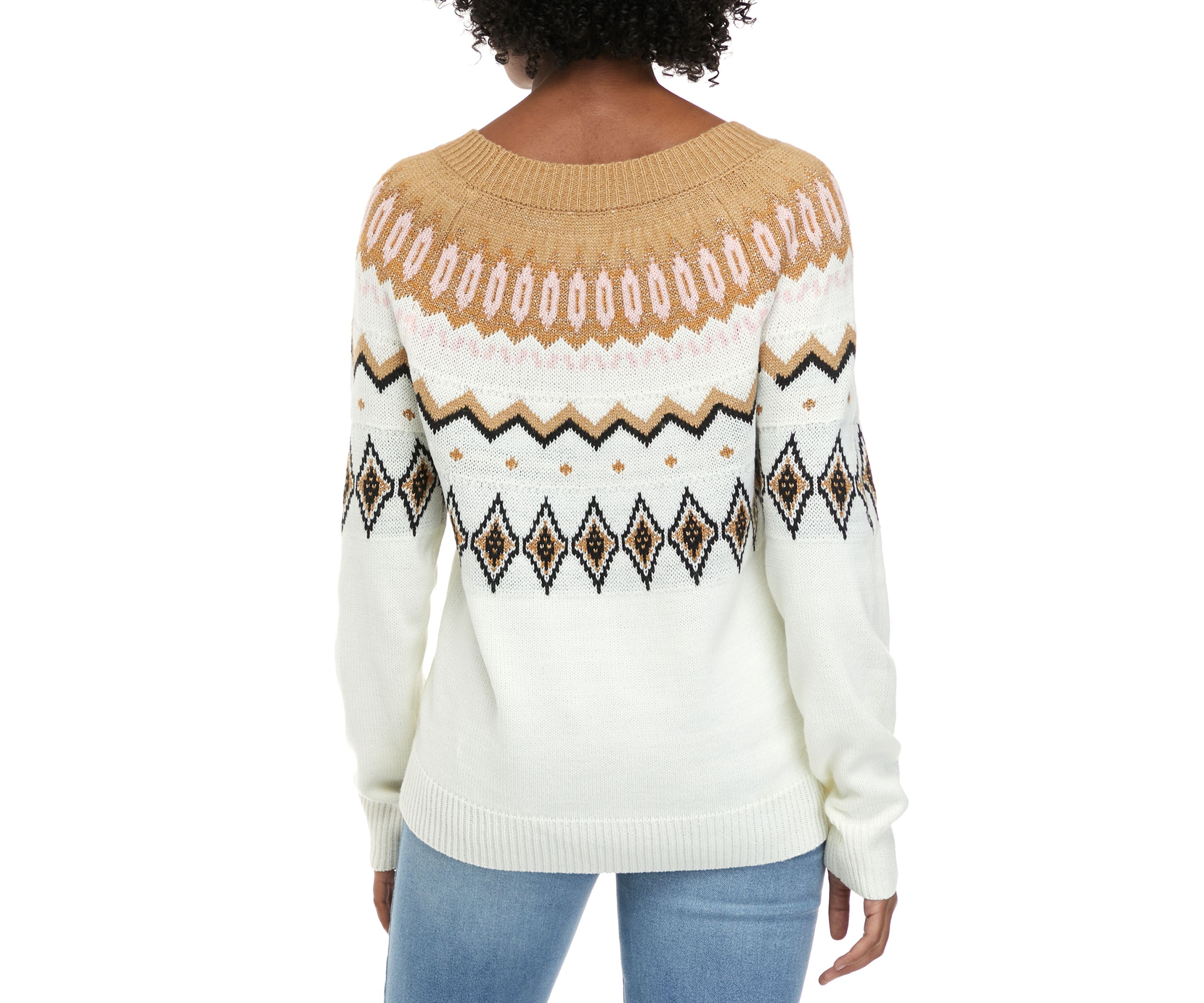 Womens Long Sleeve Fairisle Crew Neck Sweater