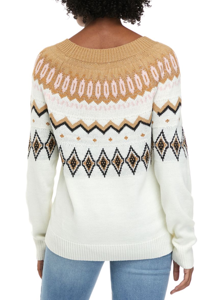 Womens Long Sleeve Fairisle Crew Neck Sweater