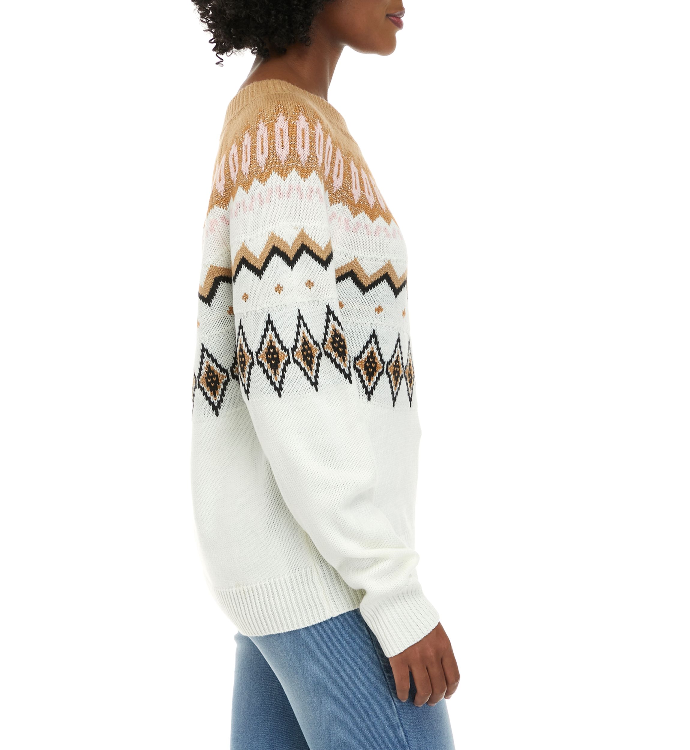 Womens Long Sleeve Fairisle Crew Neck Sweater