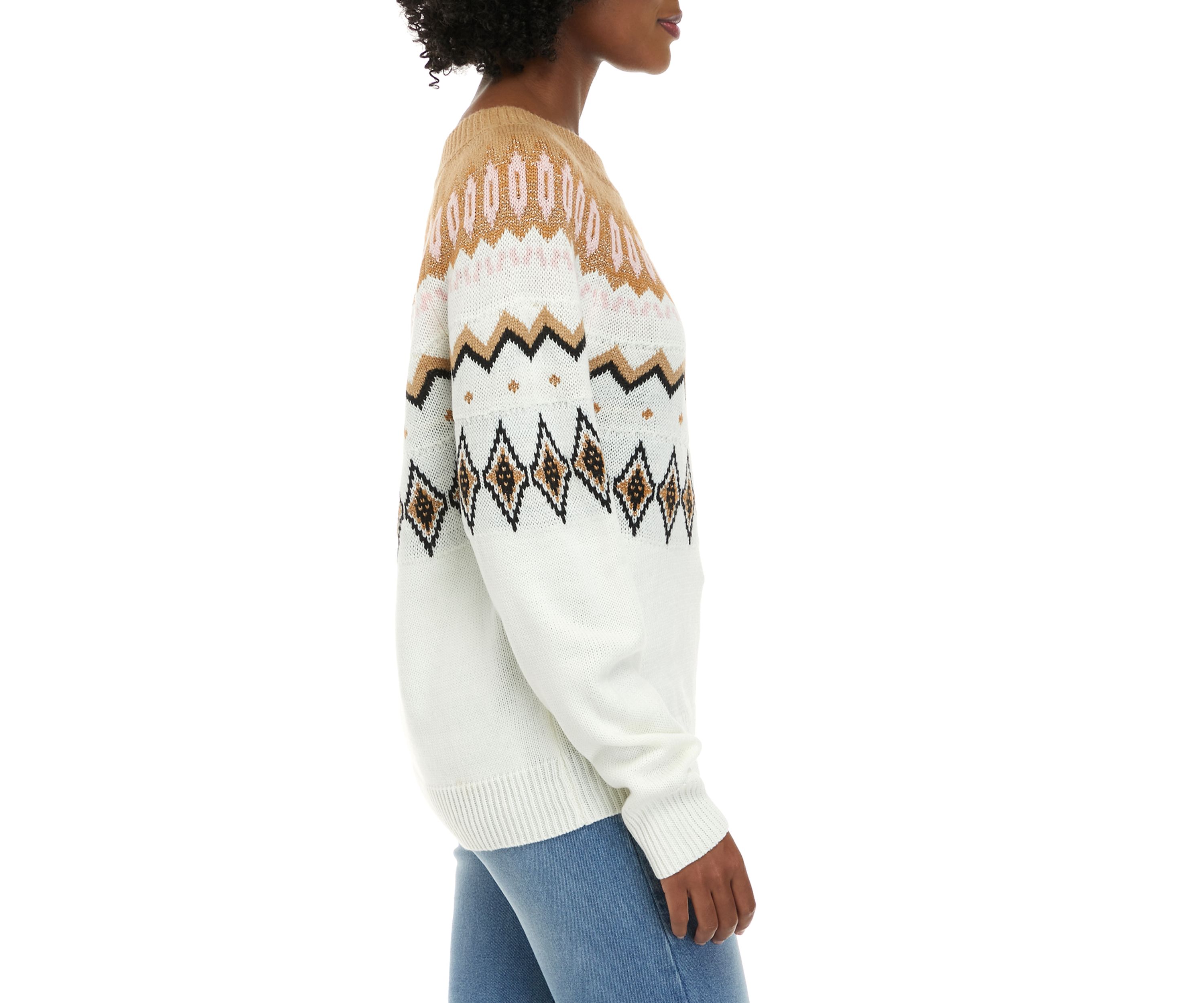 Womens Long Sleeve Fairisle Crew Neck Sweater