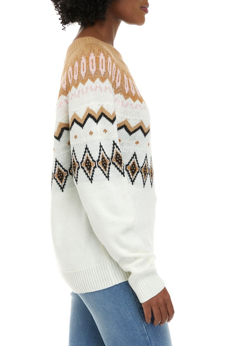 Womens Long Sleeve Fairisle Crew Neck Sweater