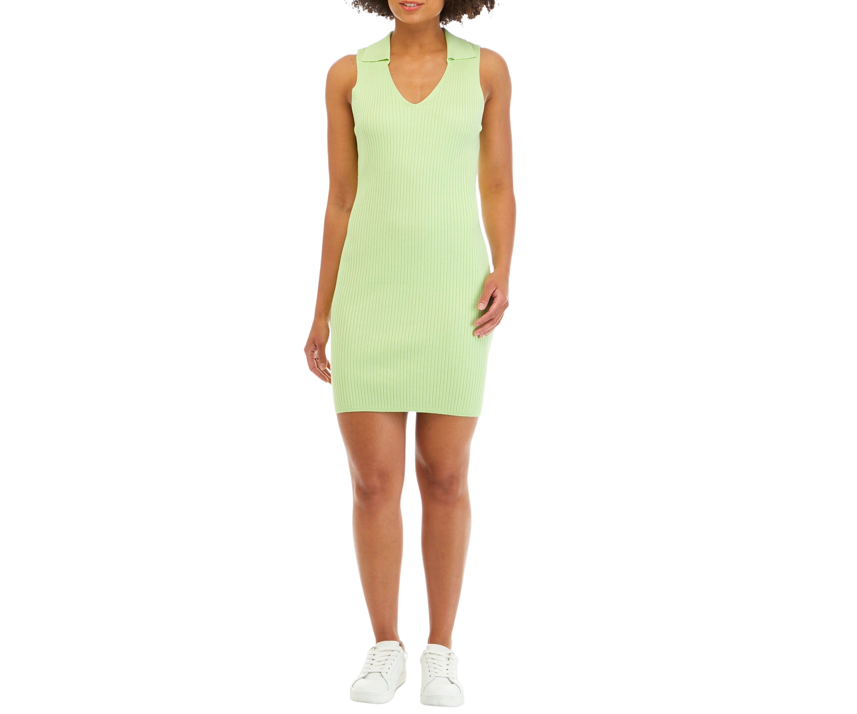 Juniors Sleeveless Collared Rib Sweater Dress