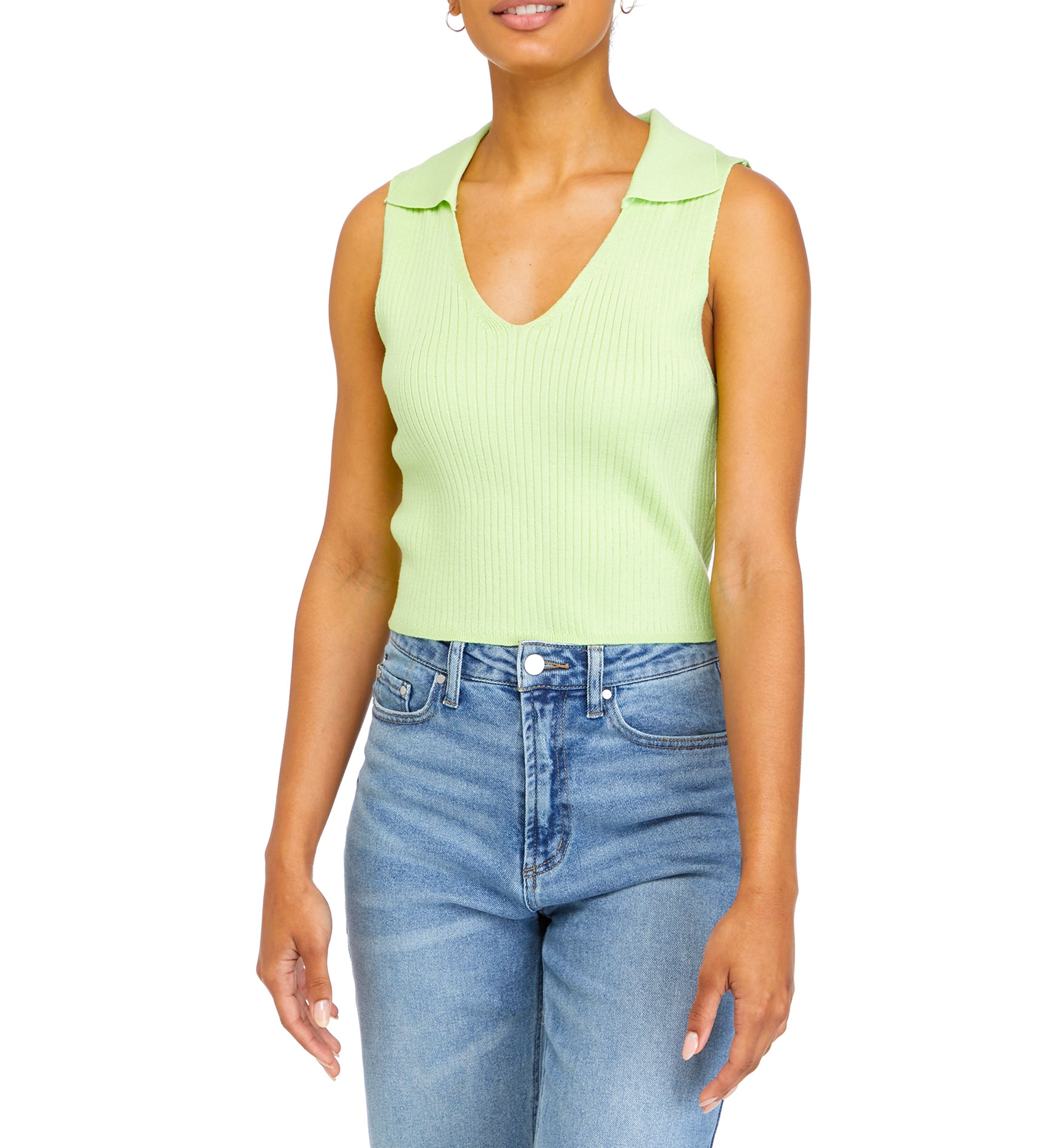 Juniors Sleeveless Collared Rib Sweater 