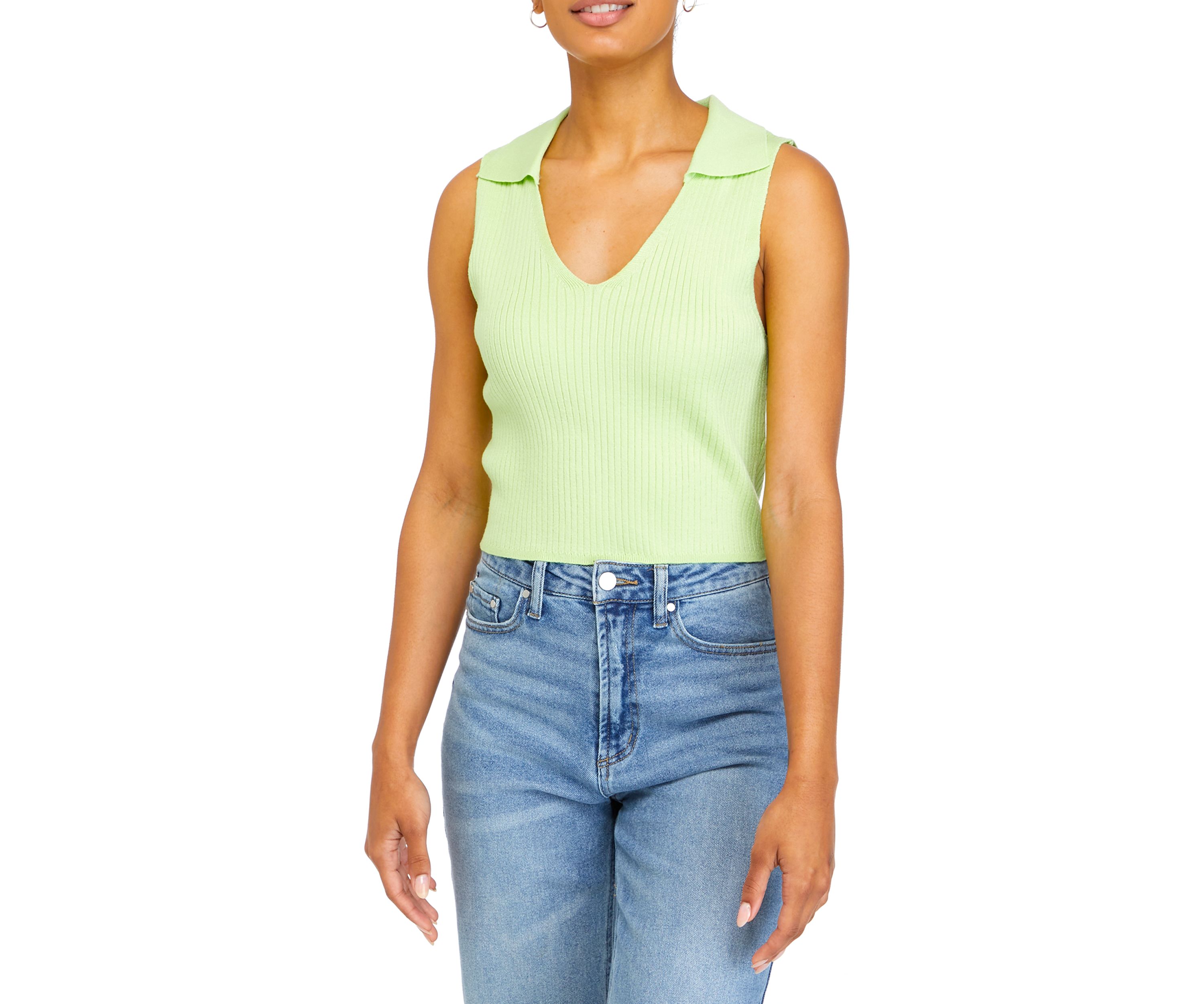 Juniors Sleeveless Collared Rib Sweater 