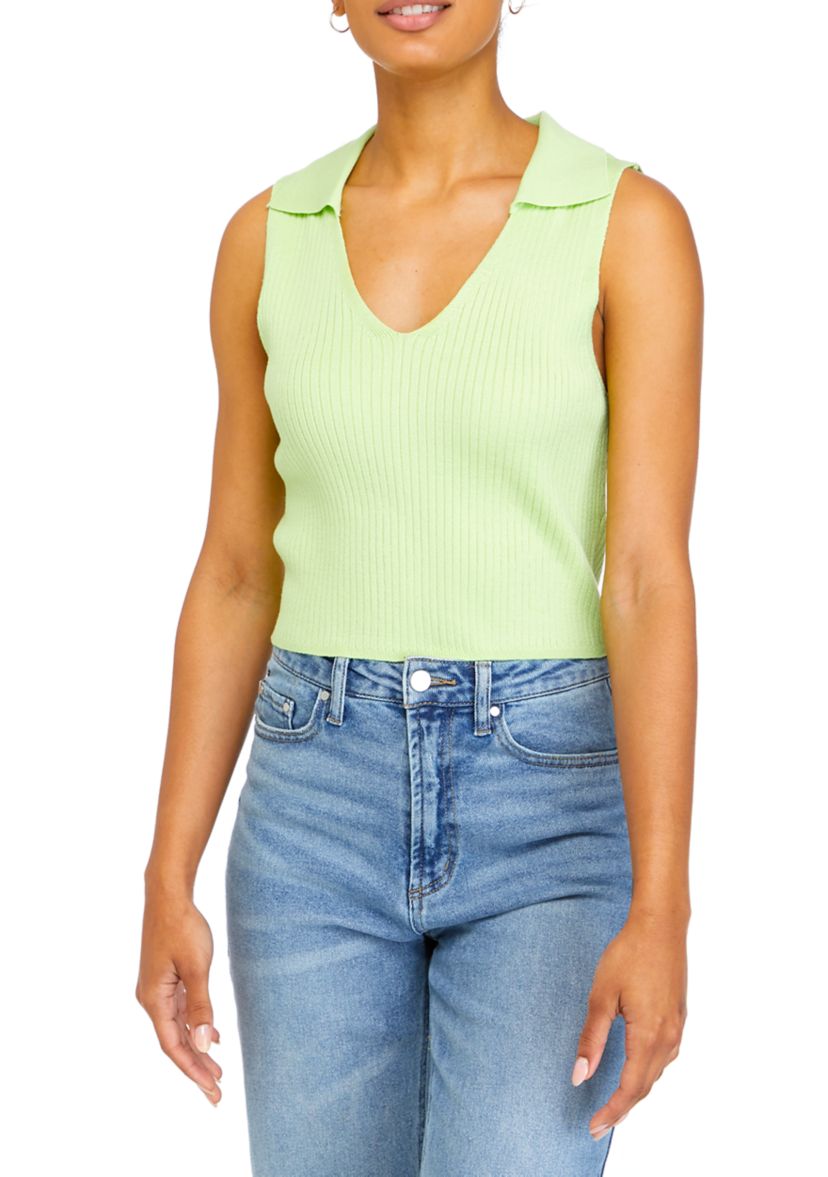 Juniors Sleeveless Collared Rib Sweater 