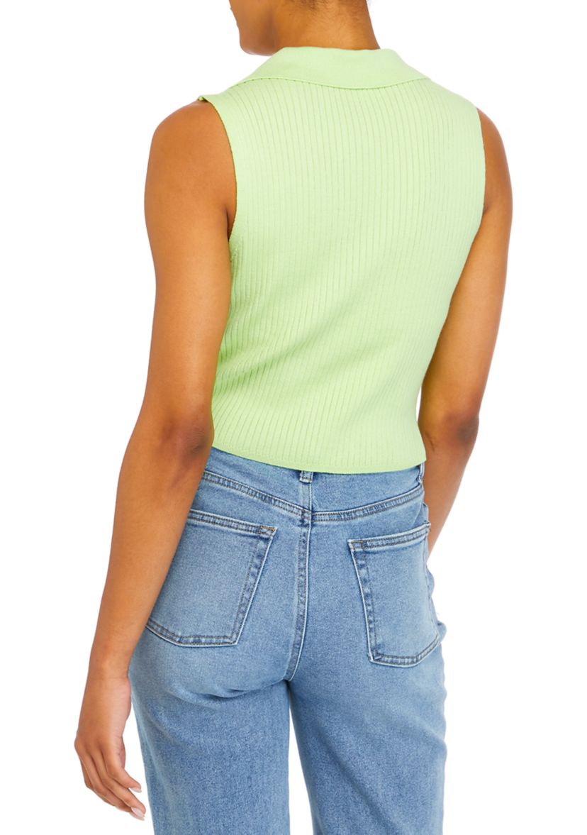 Juniors Sleeveless Collared Rib Sweater 