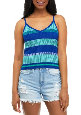 Cabana by Crown & Ivy Women's Juniors' Sleeveless Striped Sweater, Blue, XL