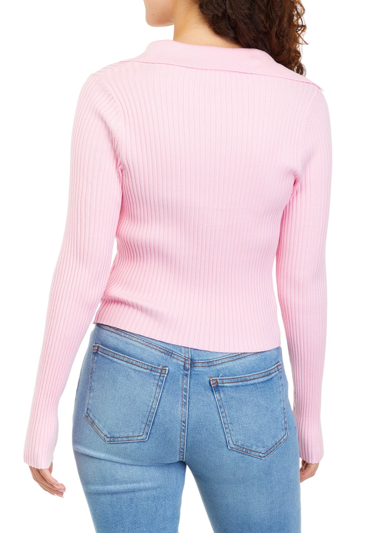 Long Sleeve Ribbed Polo Sweater 