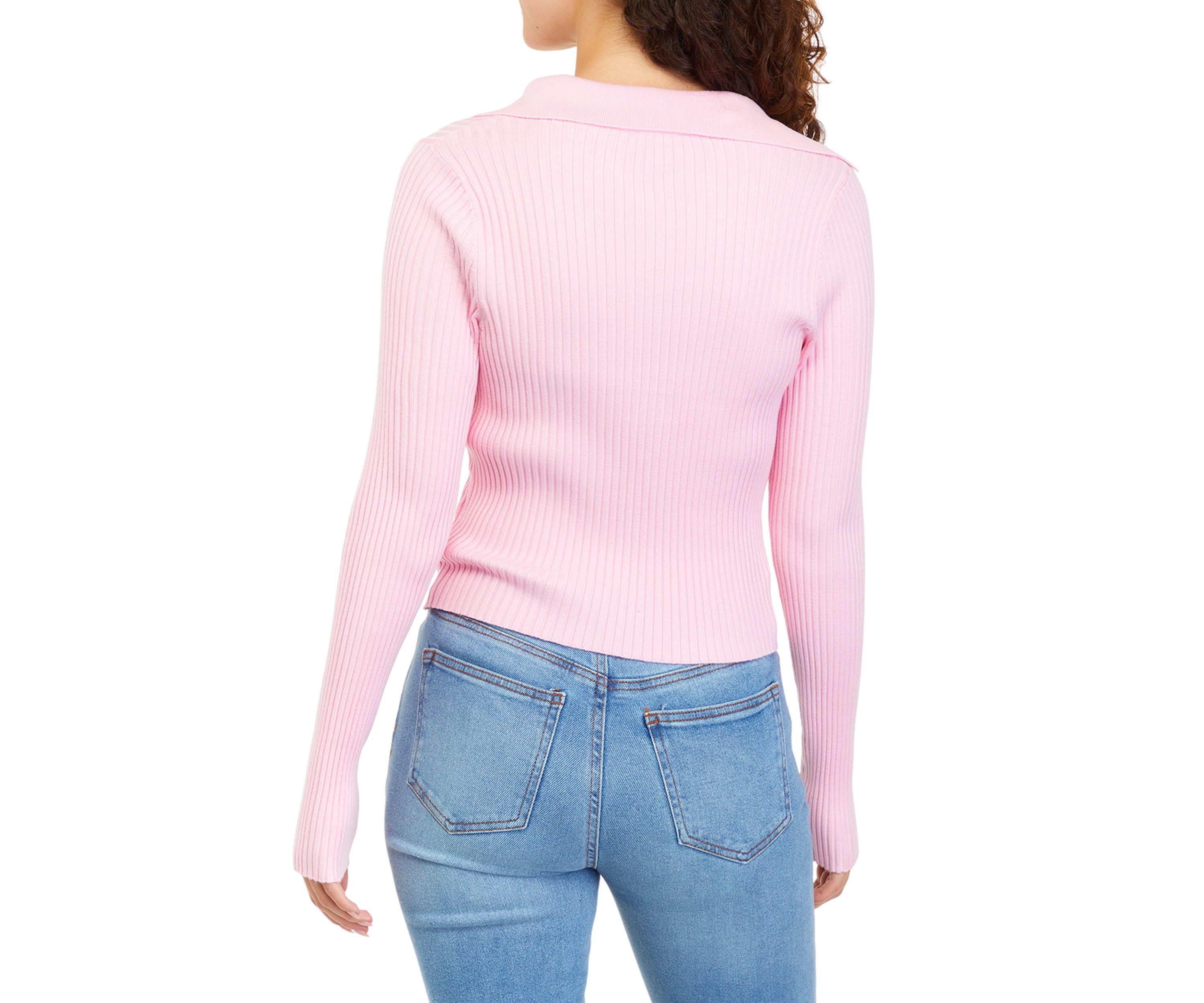Long Sleeve Ribbed Polo Sweater 