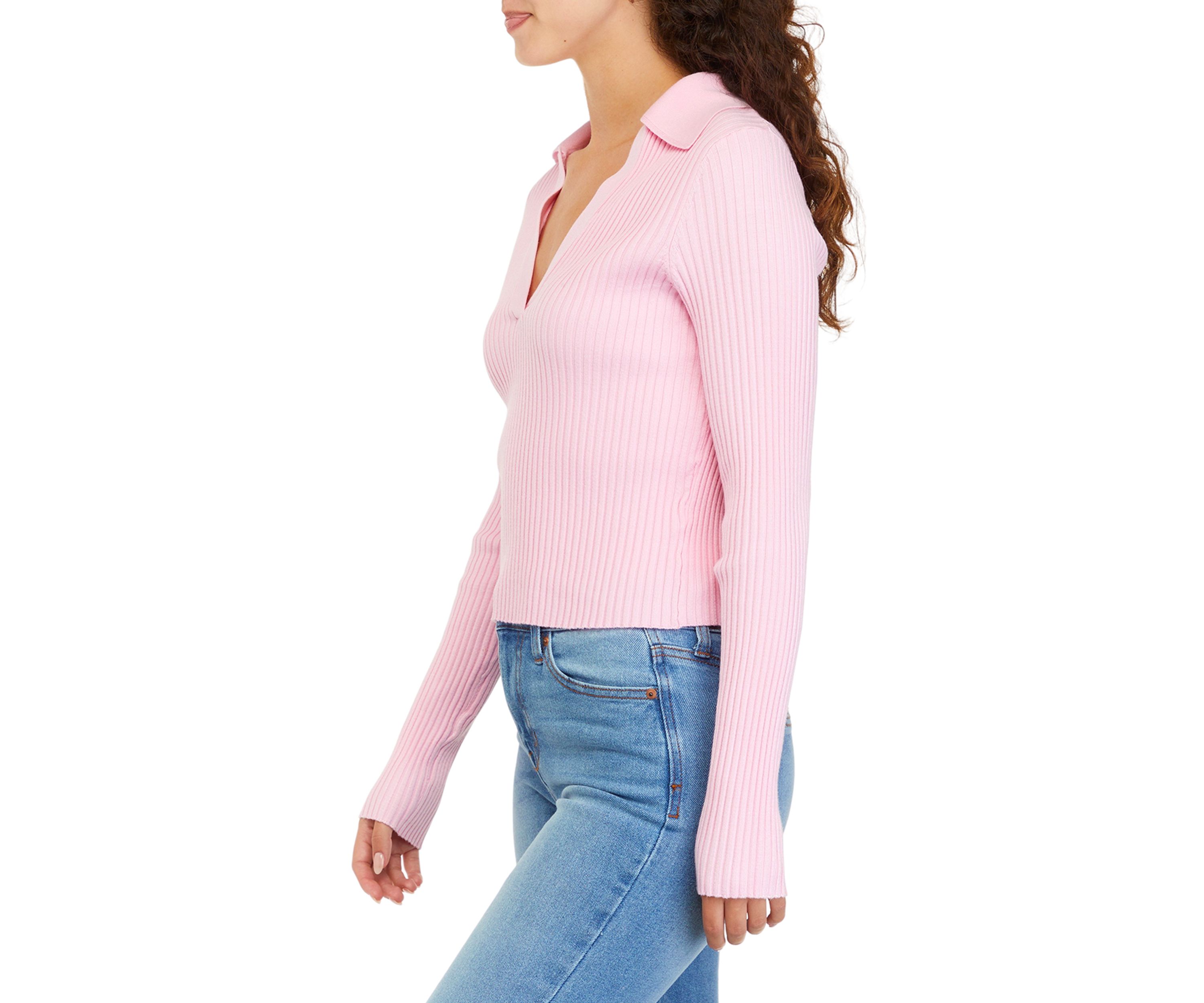 Long Sleeve Ribbed Polo Sweater 