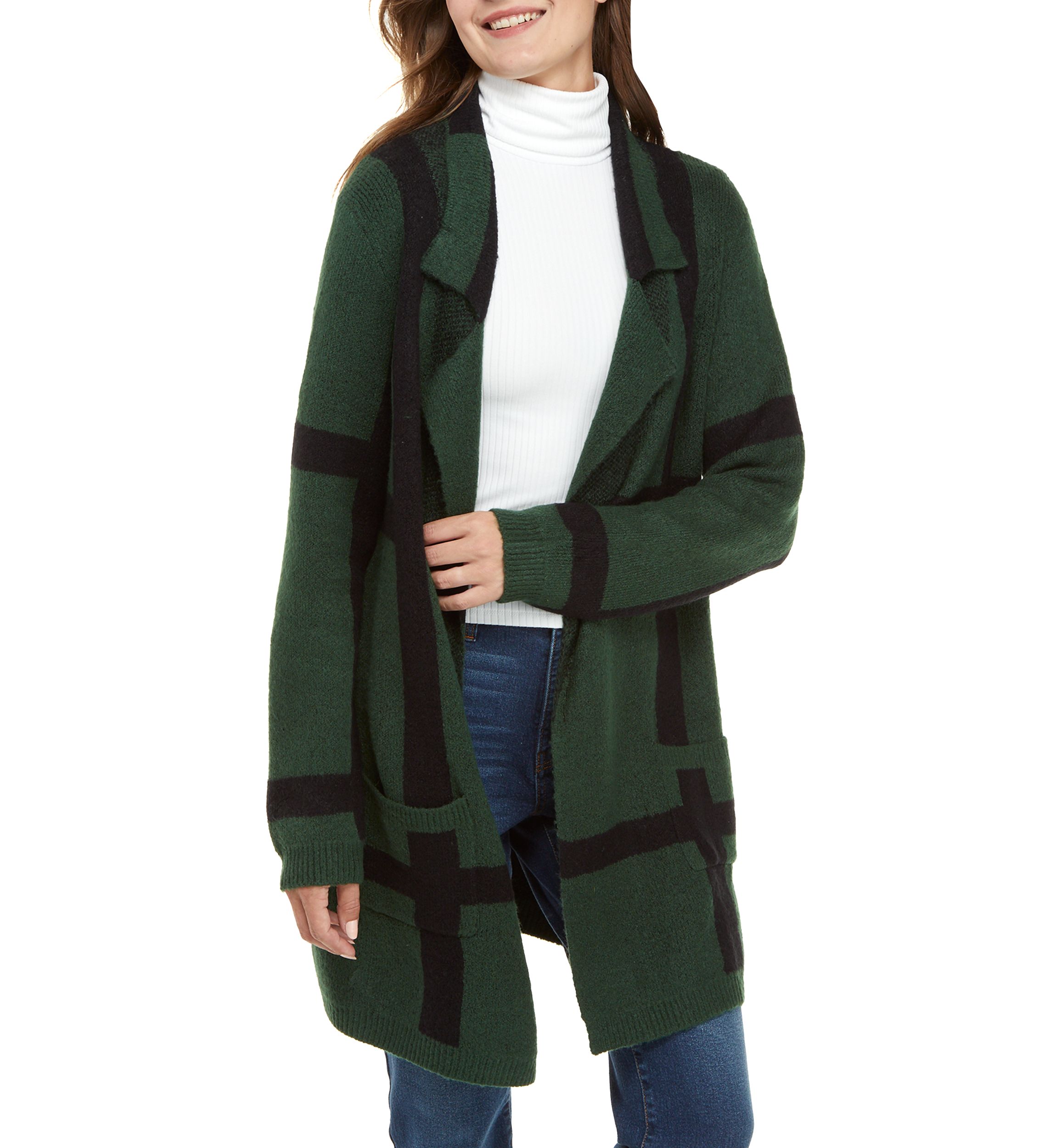 Womens Long Sleeve Plaid Cardigan