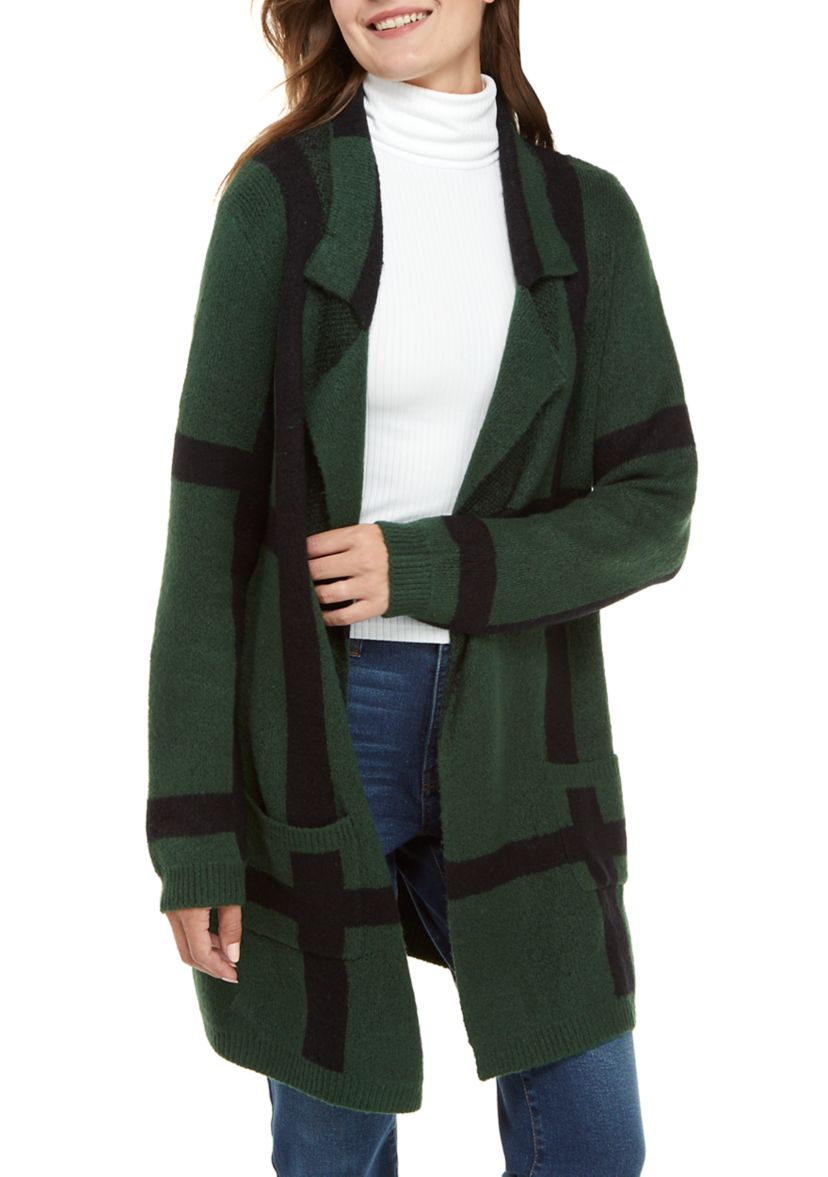 Womens Long Sleeve Plaid Cardigan