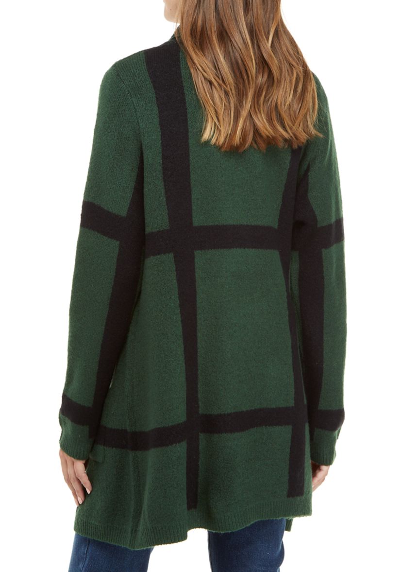 Womens Long Sleeve Plaid Cardigan